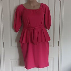Sexy Diva Women's 3XL Hot Pink Peplum Dress With Belt 94% Polyester & 6% Spandex